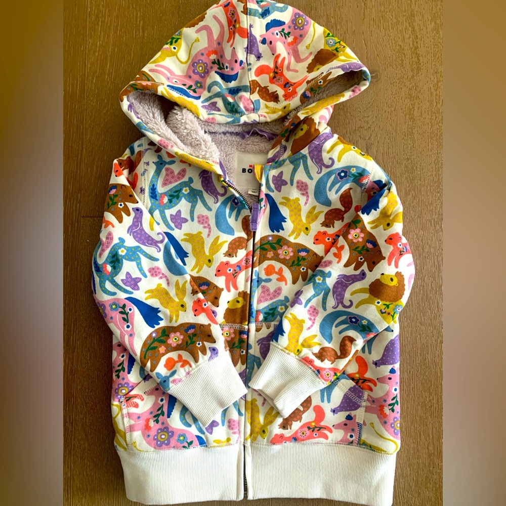 Mini Boden Girls Colorful Animal Print Kids Hoodie